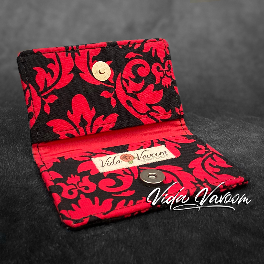 Red damask credit card wallet