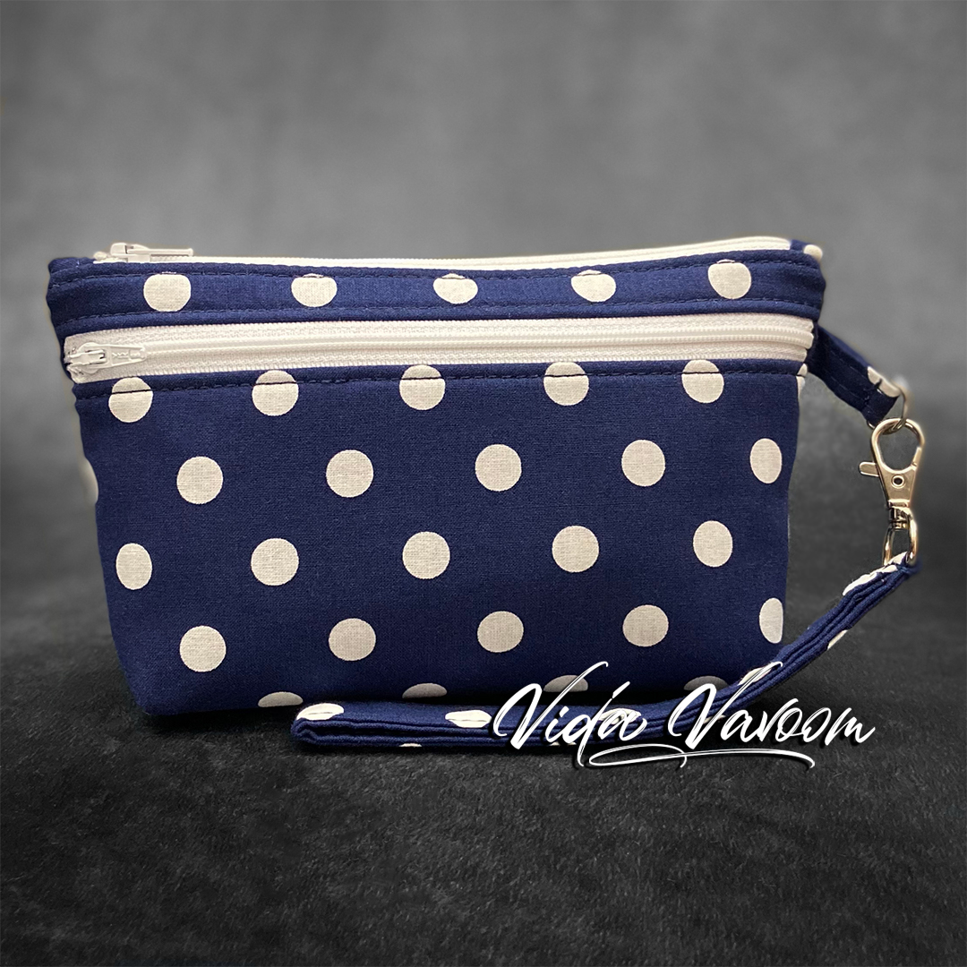 vintage retro navy polka dots wristlet